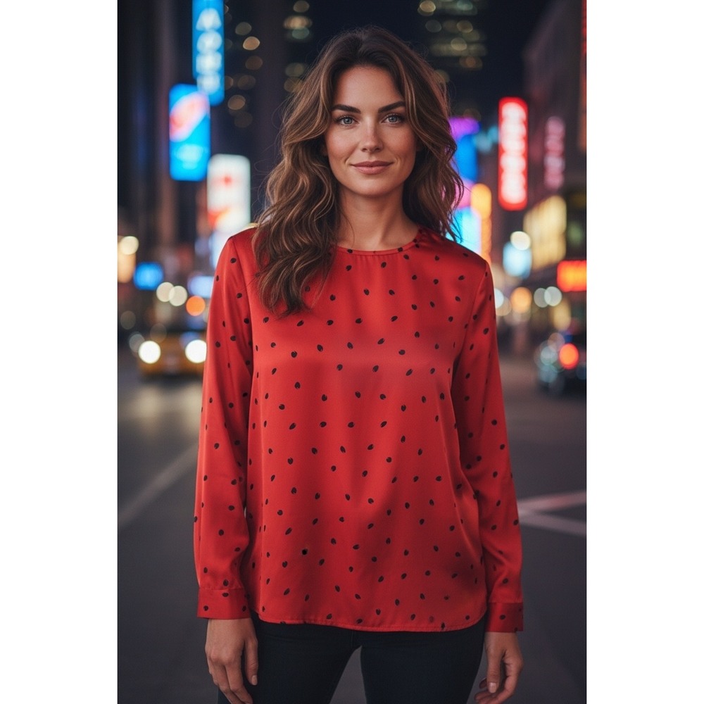 Christian Dior Vintage Blouse Top Sz 6 Red EUC 80s Silk Polka Dot W Button Back